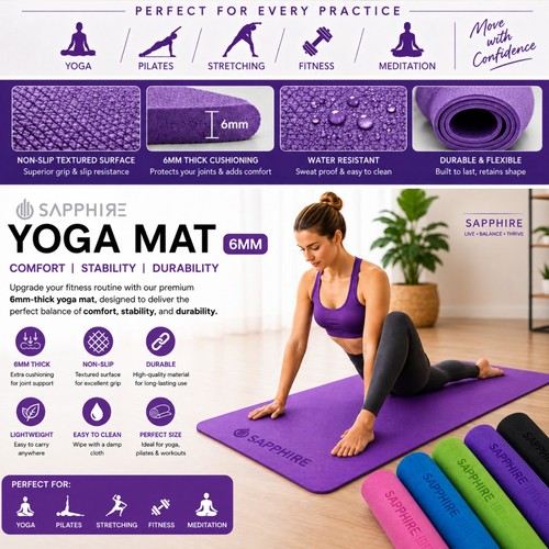 Yoga mat 6mm thick - 6mm, slip