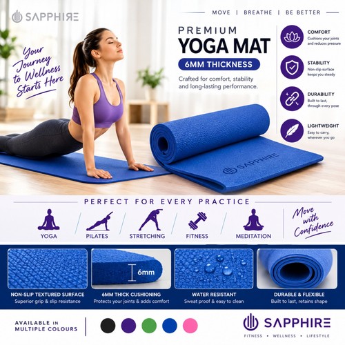 Yoga mat 6mm thick - non, slip